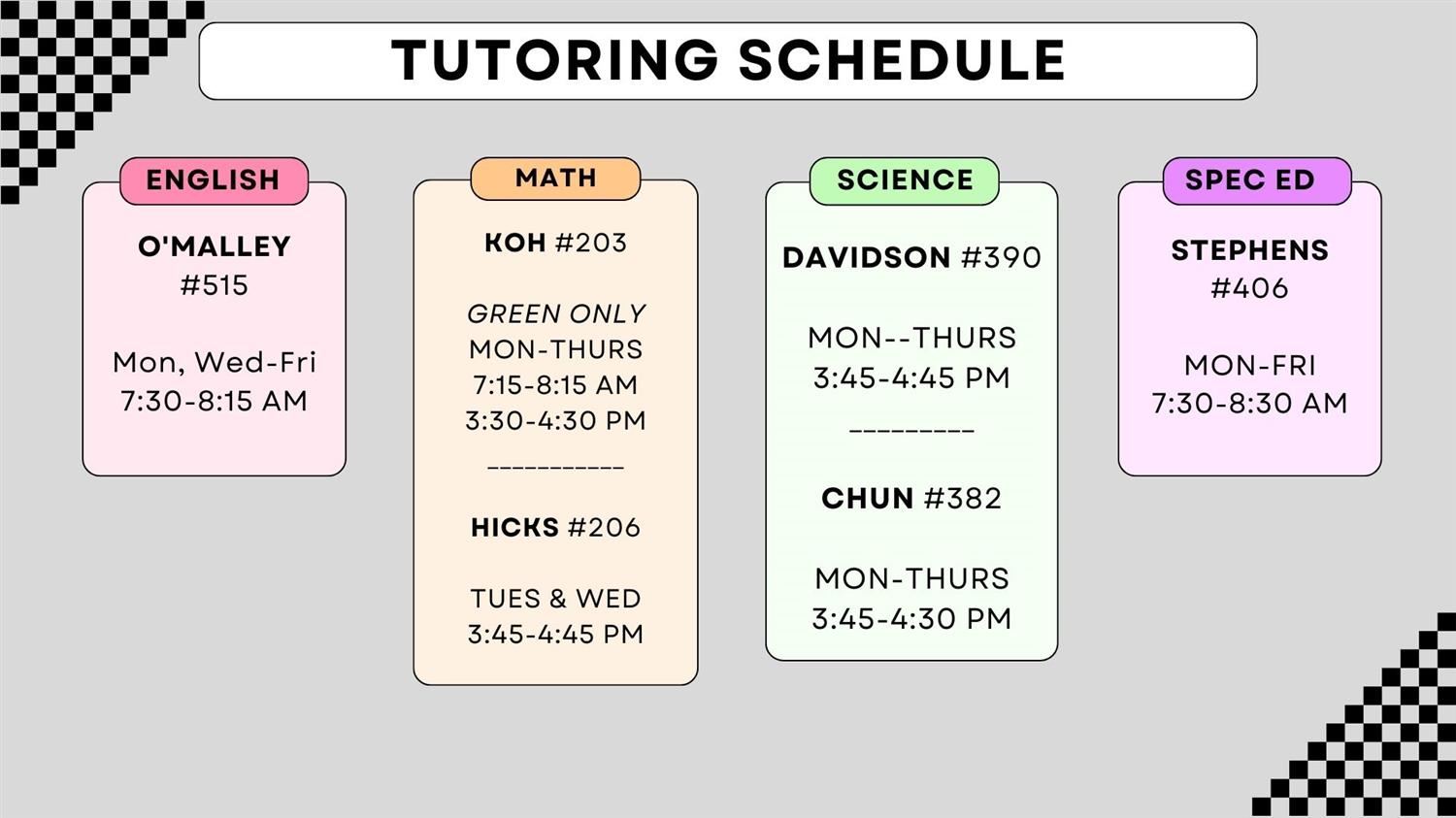  Spring 2024 Tutoring Schedule